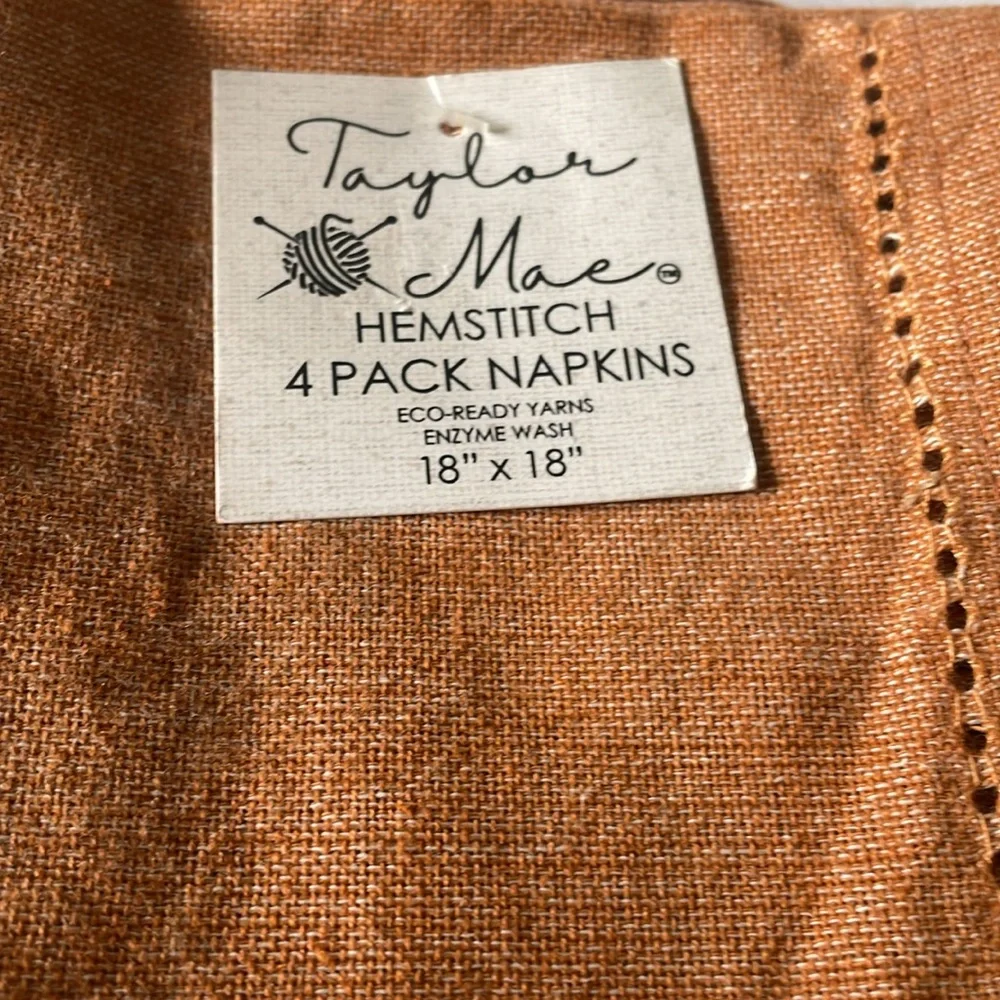 4 Taylor Mae Brittany Hemstitch Burnt Orange Napkins